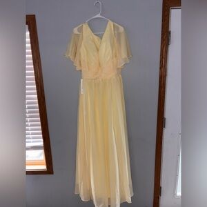 Chiffon Lemon Maxi Dress with Flutter Sleeves